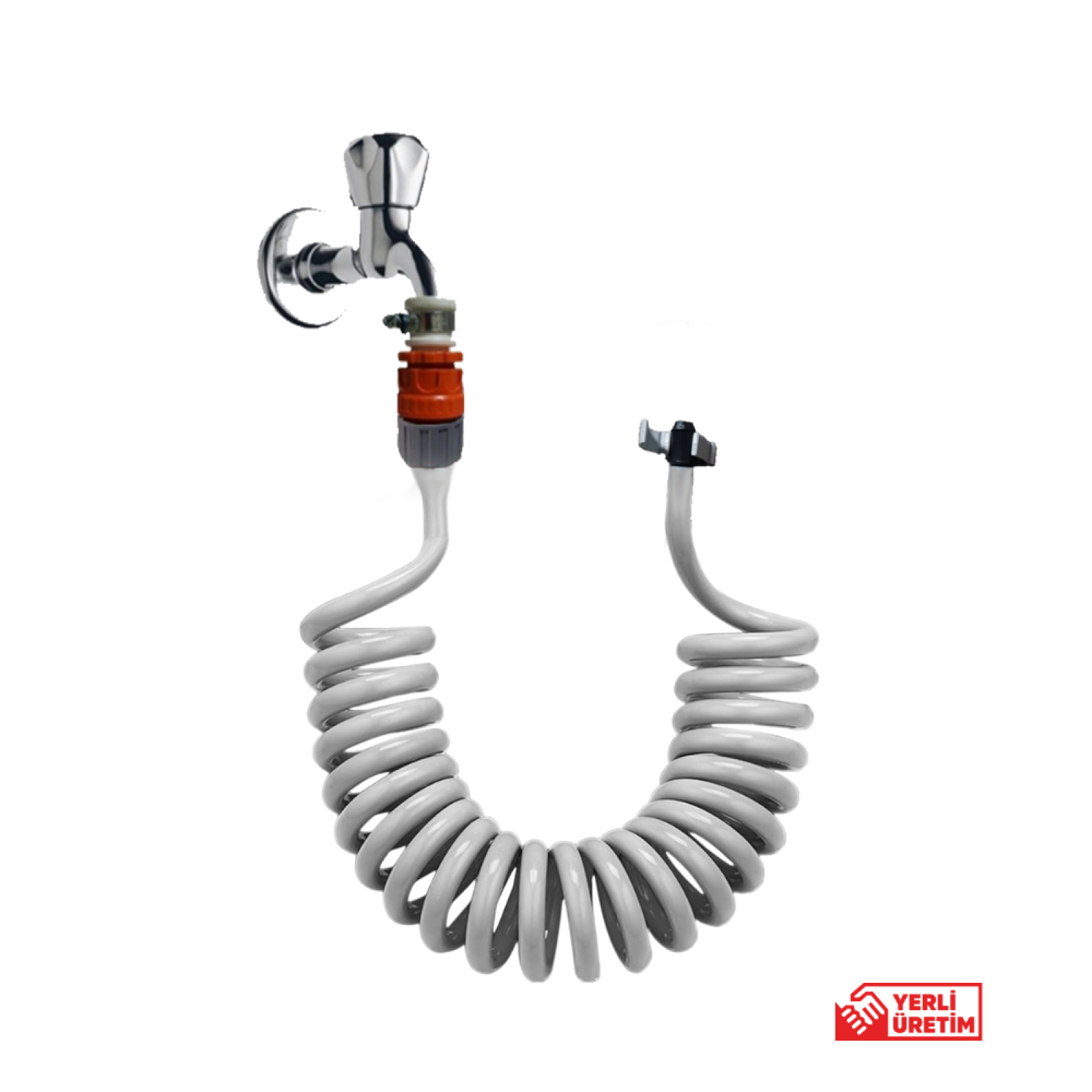 Plasyay Spiral Wc Banyo Balkon Yıkama Hortum Kelepçe Adaptörlü 2 Metre Gri