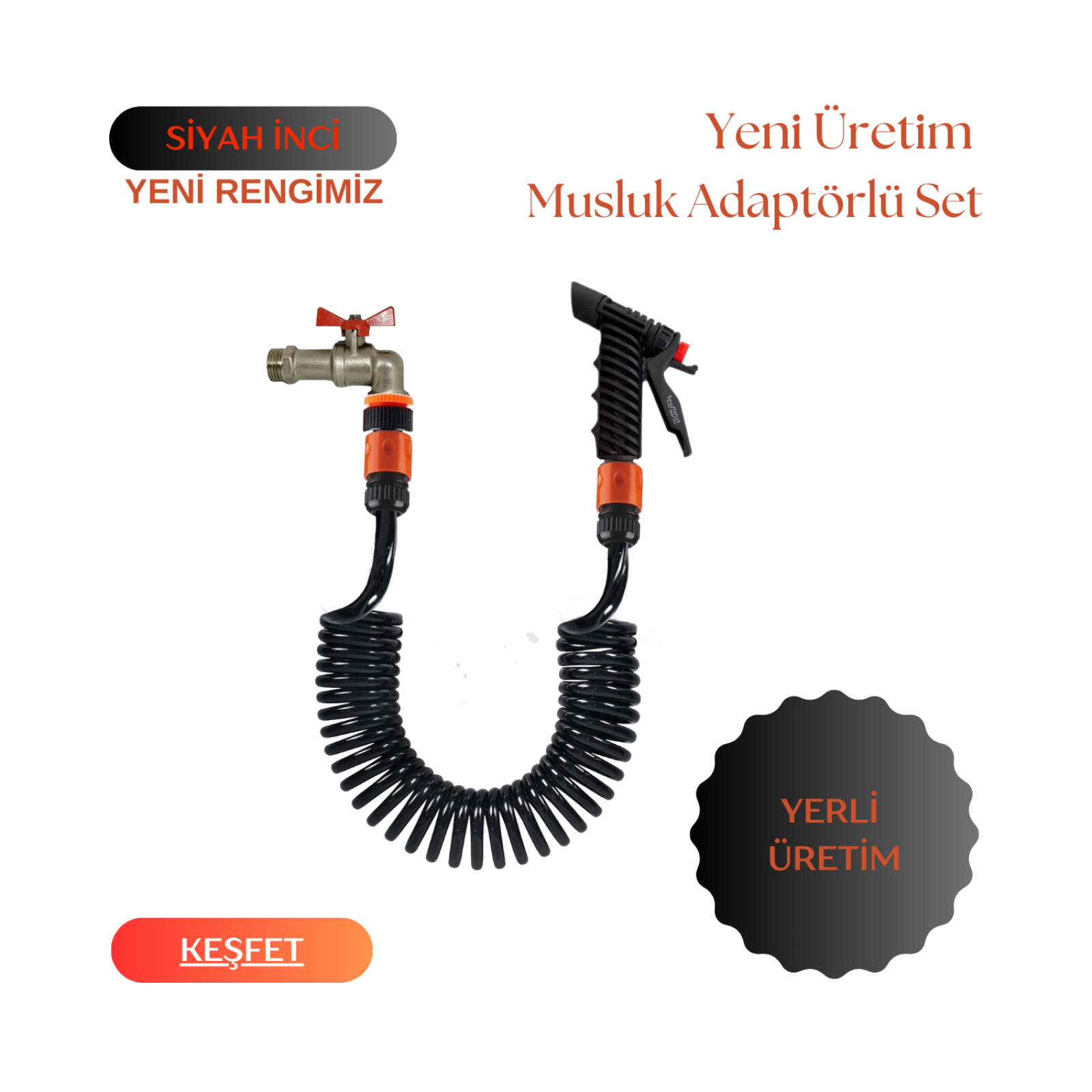 Plasyay Spiral Sulama Yıkama Hortum Musluk Adaptörlü ve Tetik  Başlıklı 2.5 Metre Setler