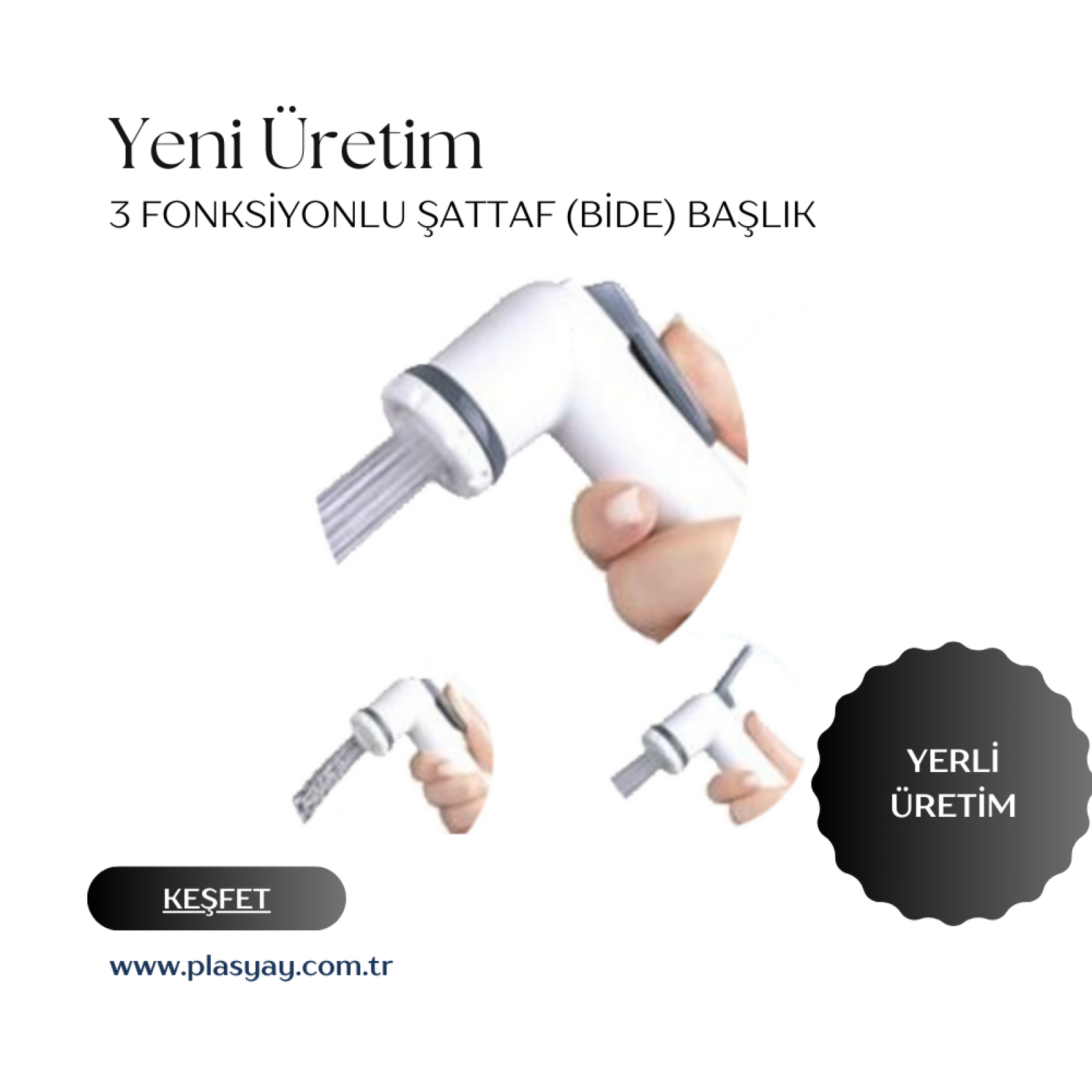 Plasyay Mandallı Şattaf (Bide) Başlık Tekne Yat Karavan Duş Ve Taharet Matik Başlığı Beyaz-Gri