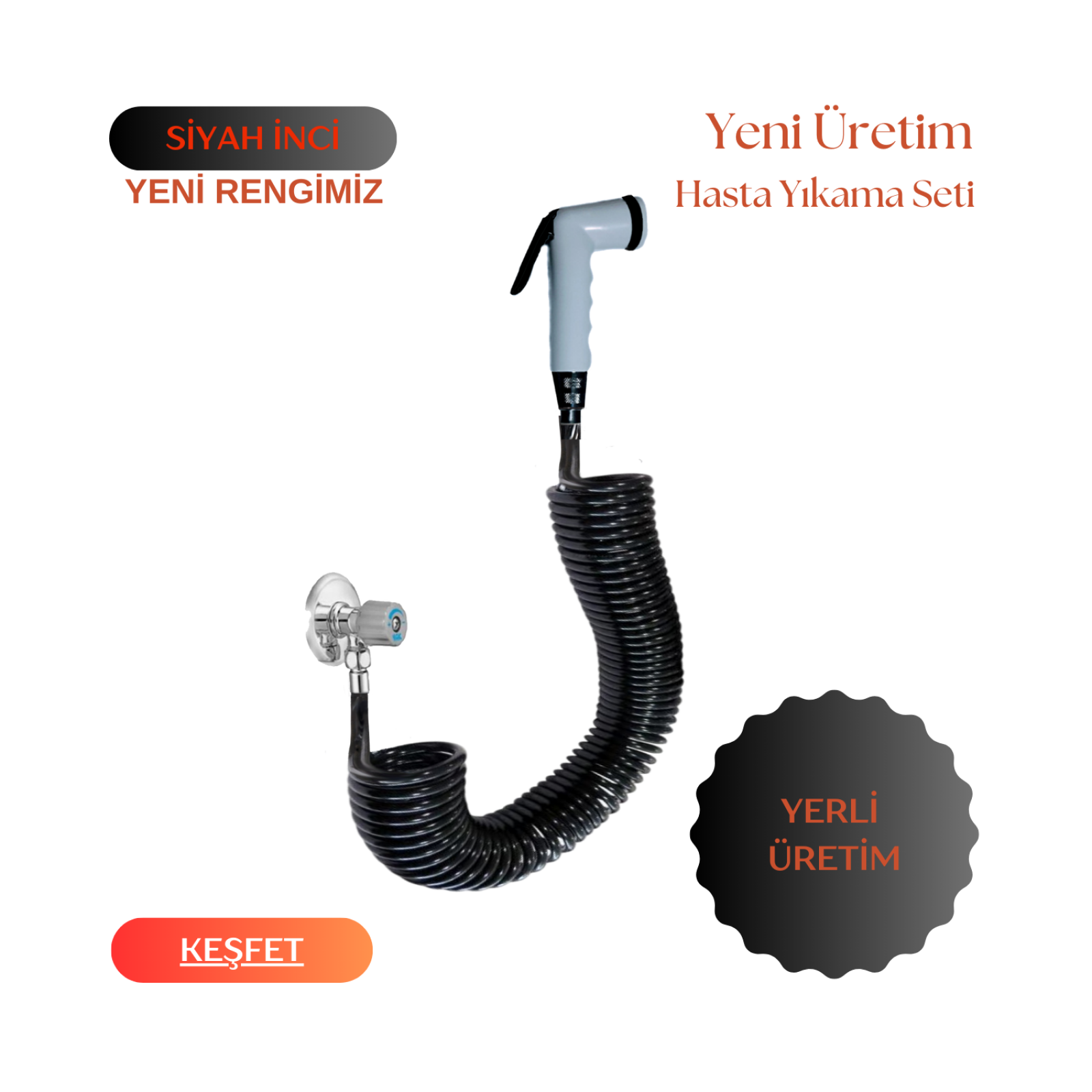 Plasyay Spiral Hasta Engelli Yaşlı ve Evcil Hayvan Yıkama İnce Sarım Yeni Siyah İnci 5 Metre Set