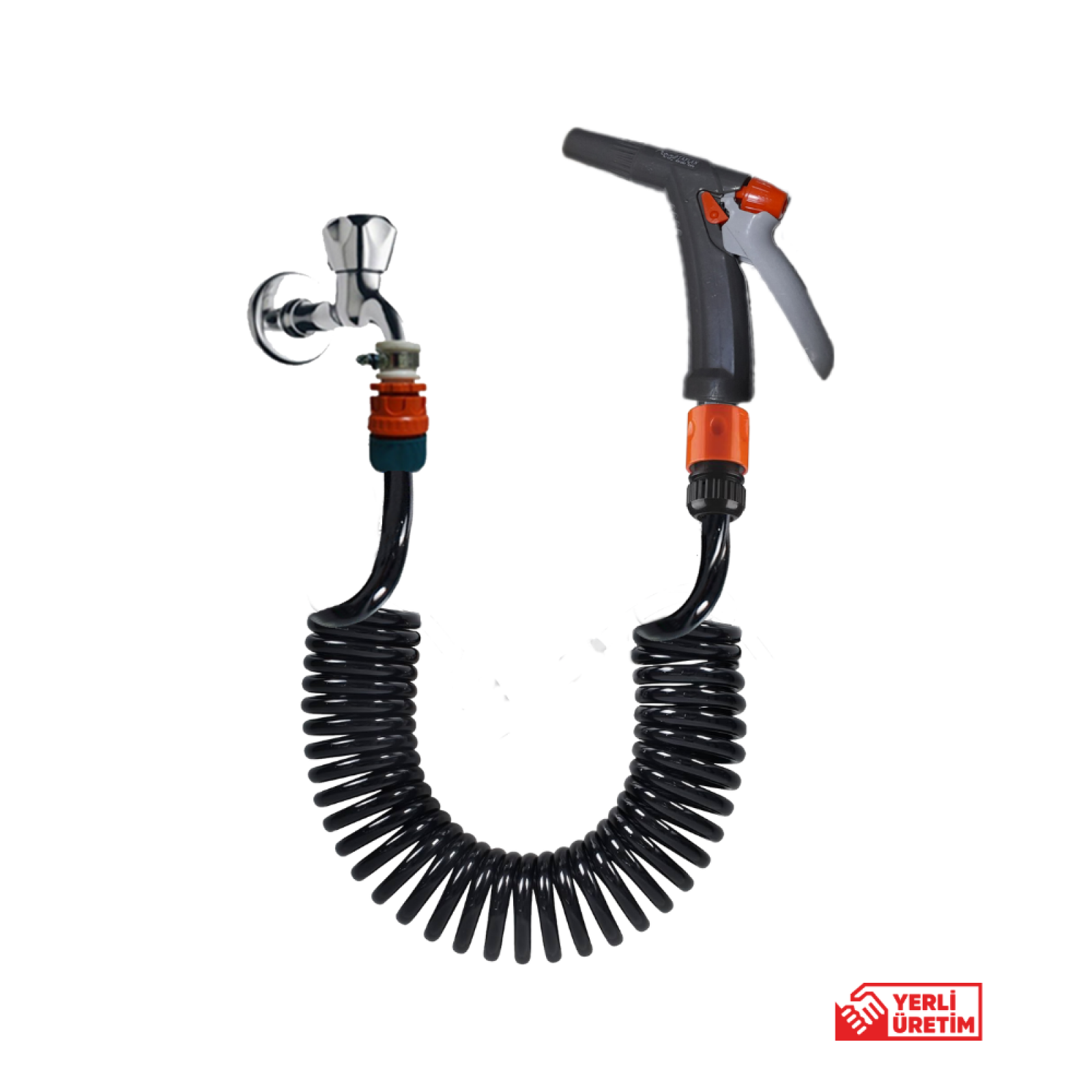 Plasyay Spiral Sulama Yıkama Hortum Kelepçe Adaptörlü ve Yeni Tetik Fiskiye Başlıklı Set 5 Metre Setler