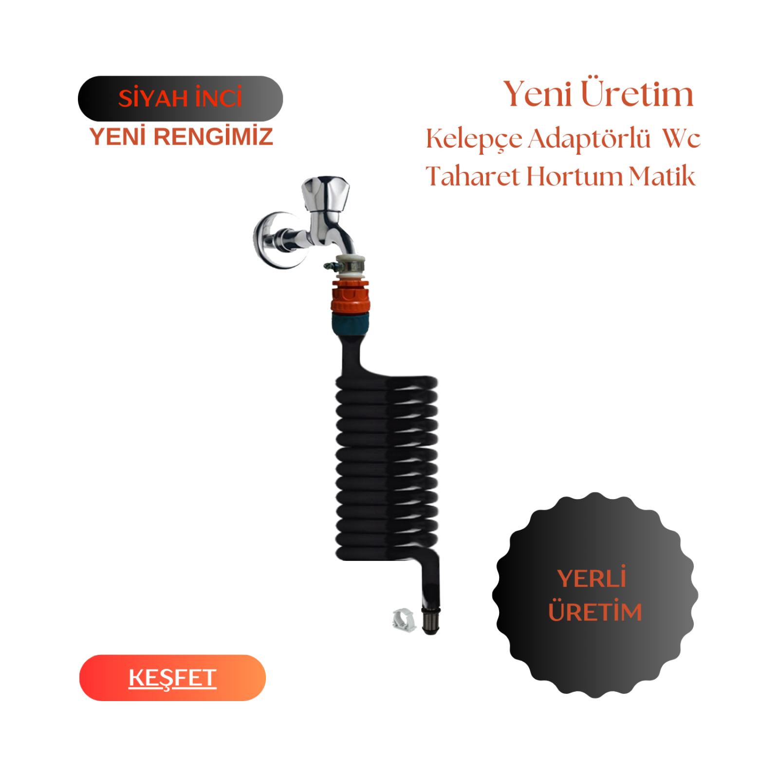 Plasyay Spiral Taharet Matik Hortum ve Kelepçe Adaptör Bağlantılı 120 Cm  Setler