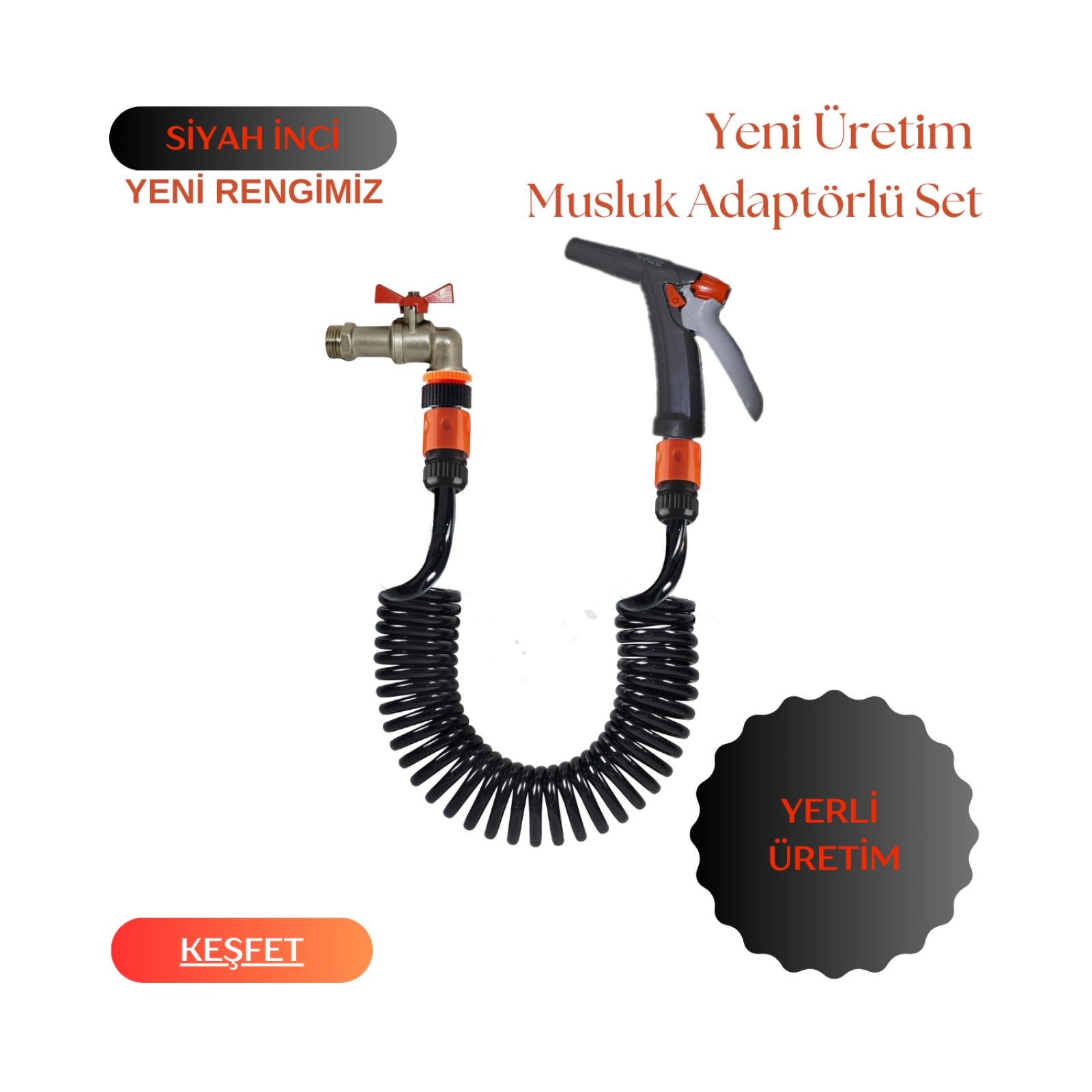 Plasyay Spiral Sulama Yıkama Hortum Musluk Adaptörlü ve Yeni Tetikli Fiskiye Başlıklı 3.5 Metre Setler