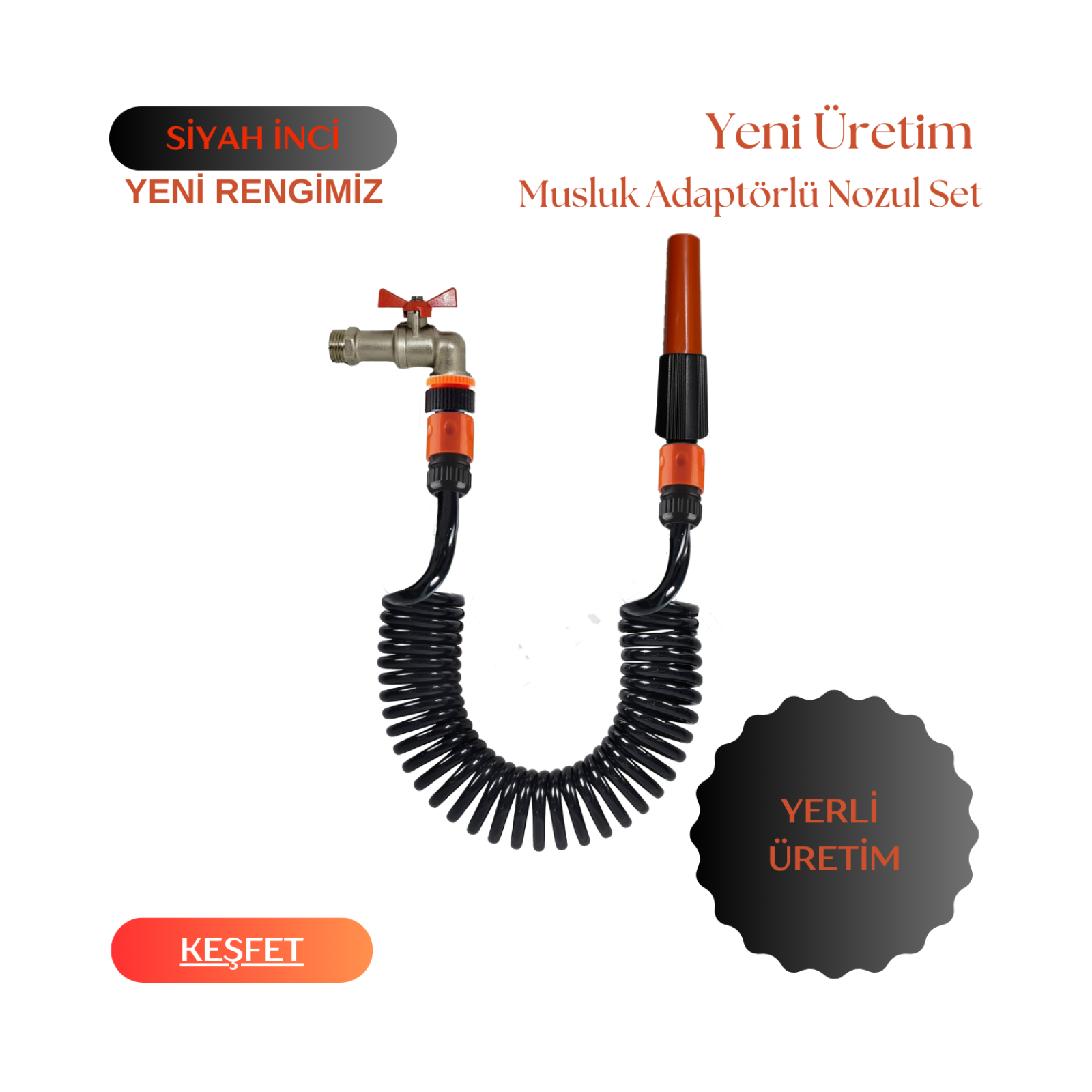 Plasyay Spiral Yıkama Sulama Hortumu Musluk Adaptörlü Lans (nozul)  Başlıklı 1.5 Metre Setler