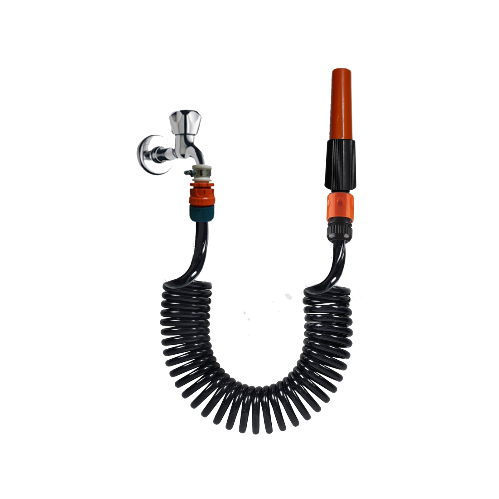 Plasyay Spiral Sulama Hortumu ve Kelepçe Adaptörlü Ayarlı Lans (Nozul) Başlıklı 2.5 Metre Setler