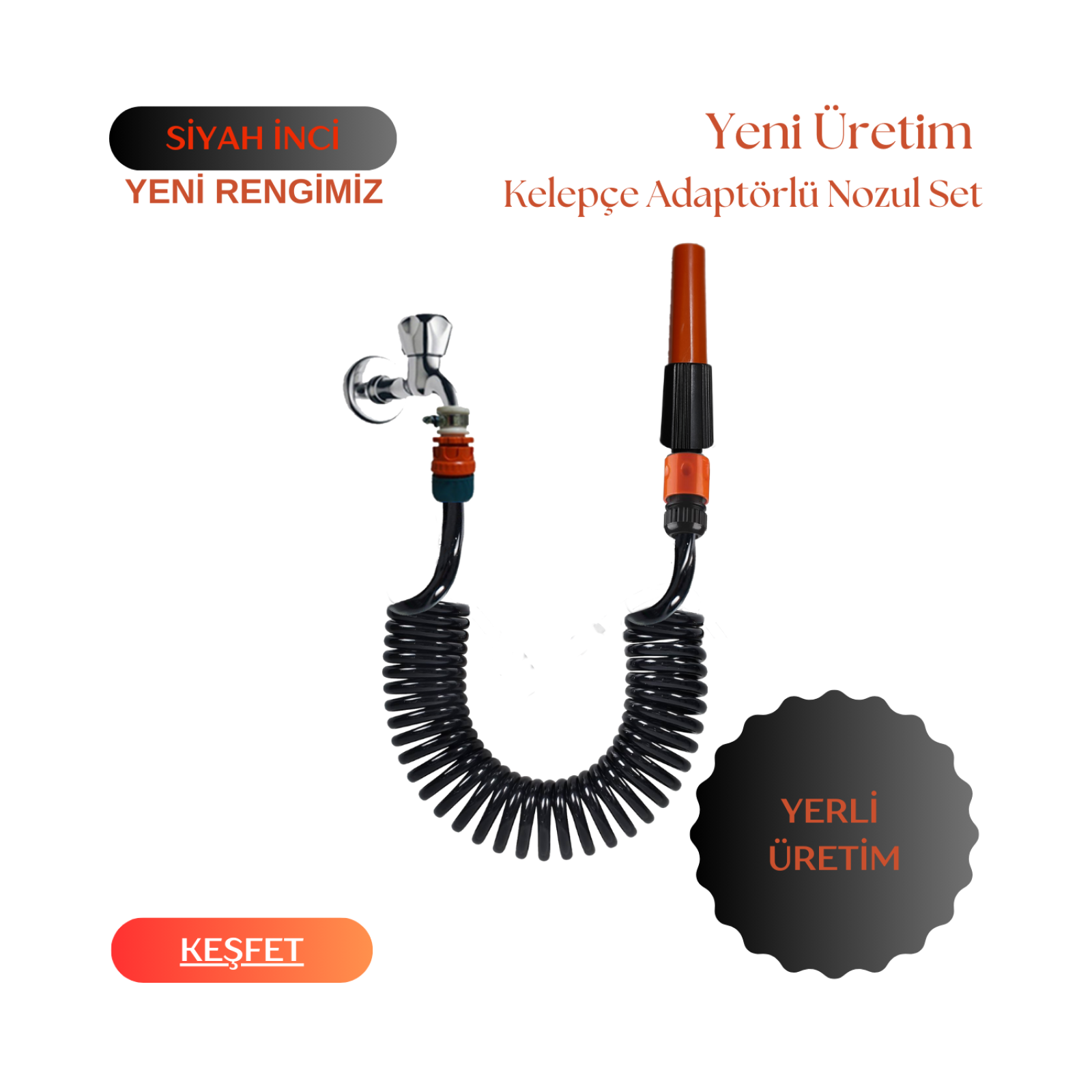 Plasyay Spiral Sulama Hortumu ve Kelepçe Adaptörlü Ayarlı Lans (Nozul) Başlıklı  4 Metre Setler