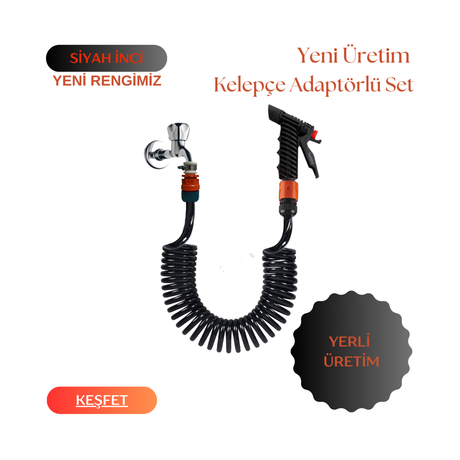 Plasyay Spiral Yıkama Sulama Hortumu ve Tetik  Başlıklı Kelepçe Adaptörlü 1.5 Metre Setler