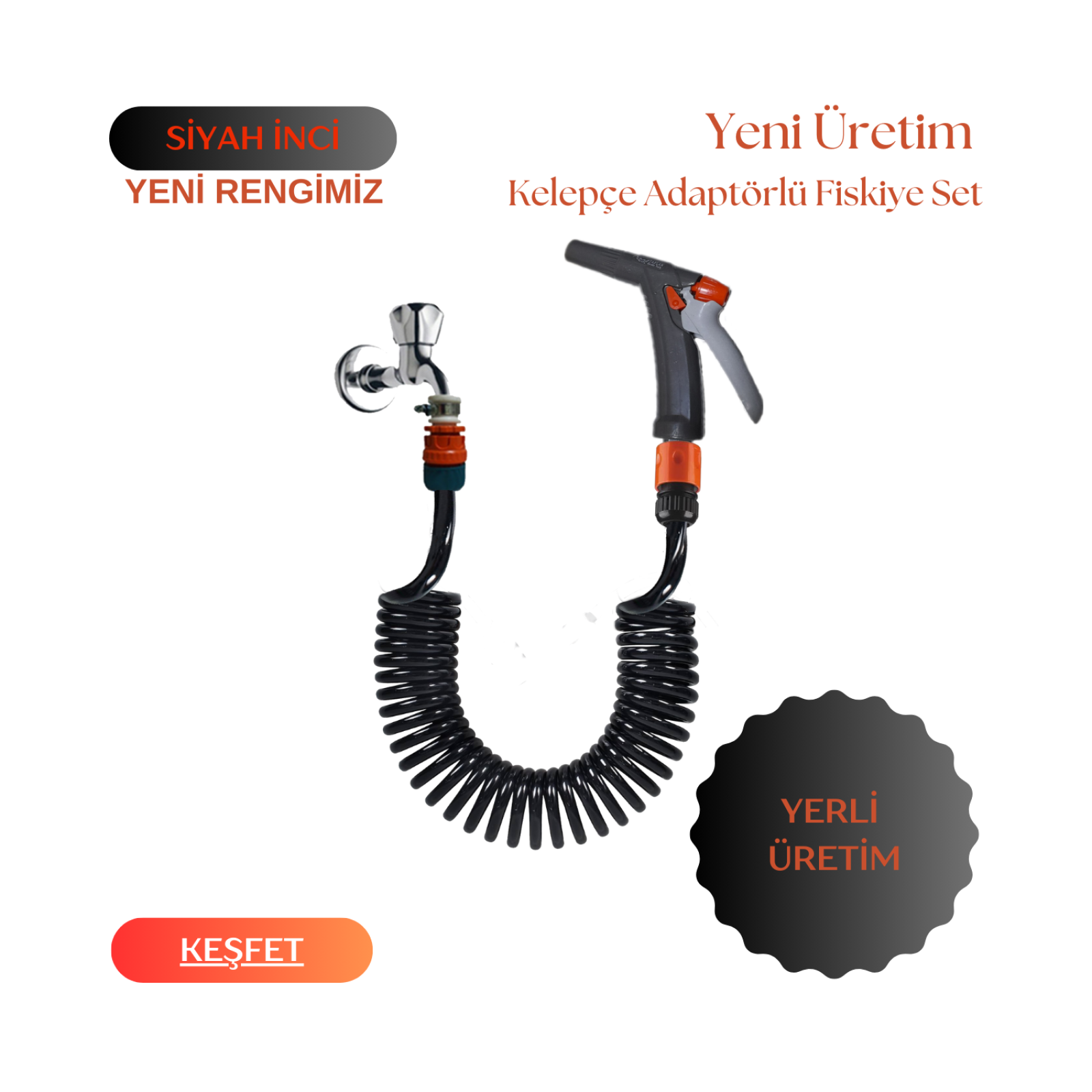 Plasyay Spiral Fiskiye Başlıklı Yıkama Sulama Hortum ve Kelepçe Adaptörlü Set 3 Metre Setler