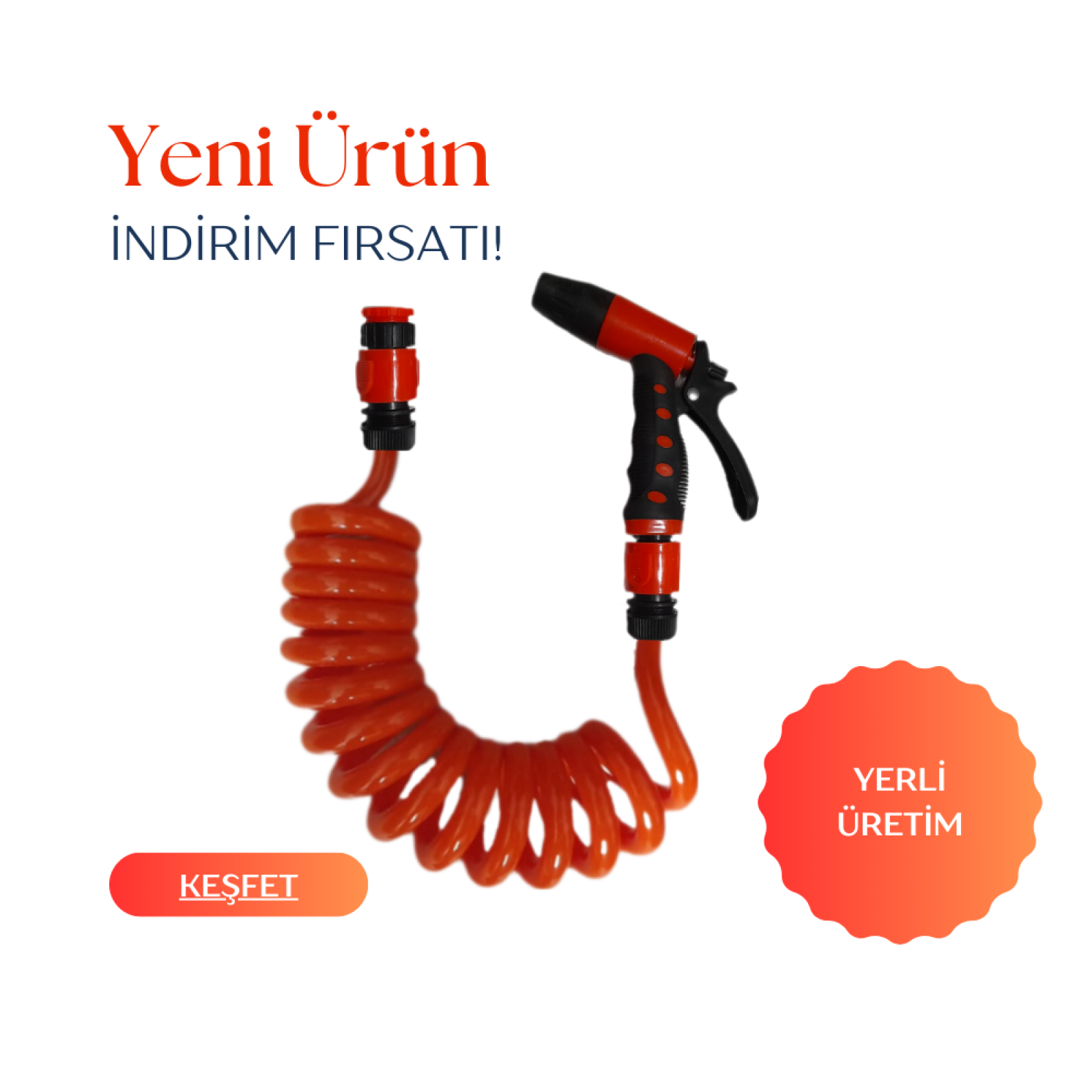 Plasyay Spiral Veranda Araç Yıkama Bahçe Sulama Musluk Adaptörlü 2 Fonksiyonlu Başlıklı 5 Metre Setler
