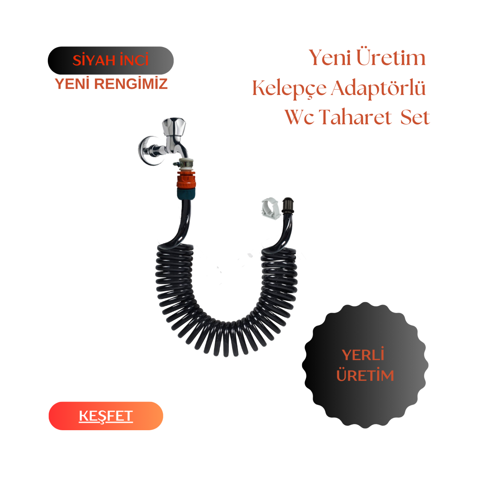 Plasyay Spiral Balkon Wc Banyo Veranda Yıkama Hortum ve Kelepçe Adaptörlü 3.5 Metre Setler