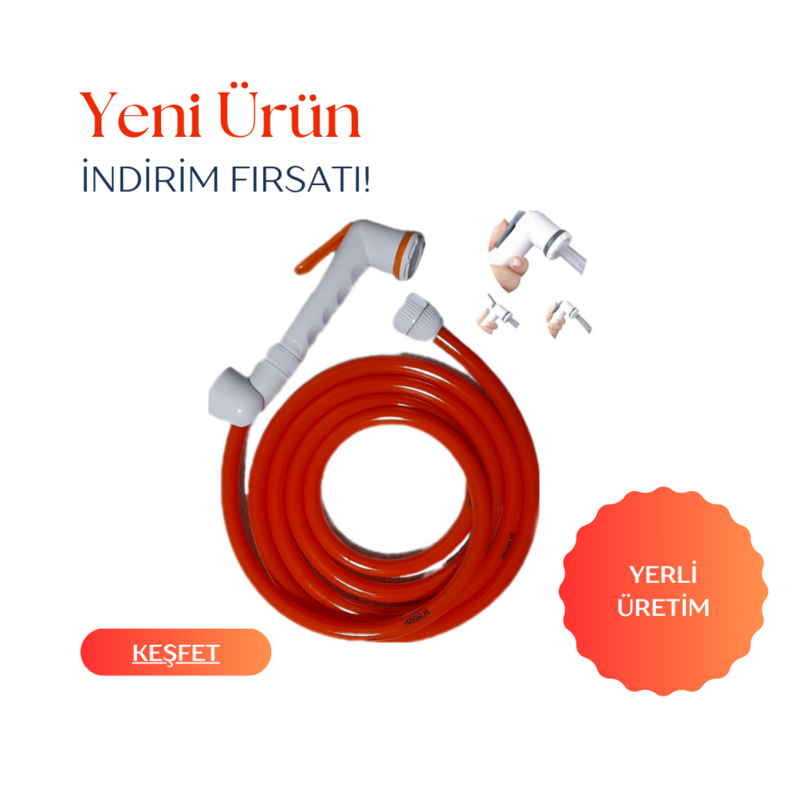 Plasyay Yerli Düz Tekne Yat Karavan İç Duş Dış Duş Yıkama ve Sulama Şattaf (bide) Başlıklı Set Turuncu 7.5 Metre