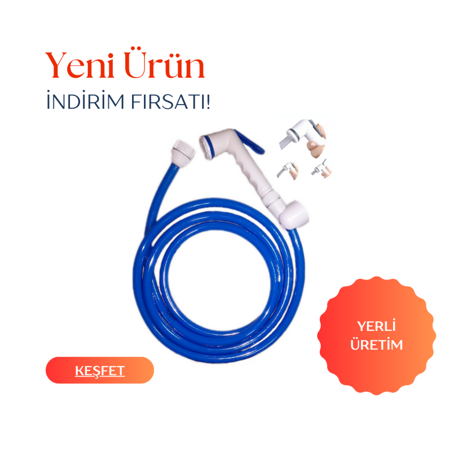 Plasyay Yerli Düz Tekne Yat Karavan İç Duş Dış Duş Yıkama ve Sulama Şattaf (bide) Başlıklı Set Mavi 7.5 Metre