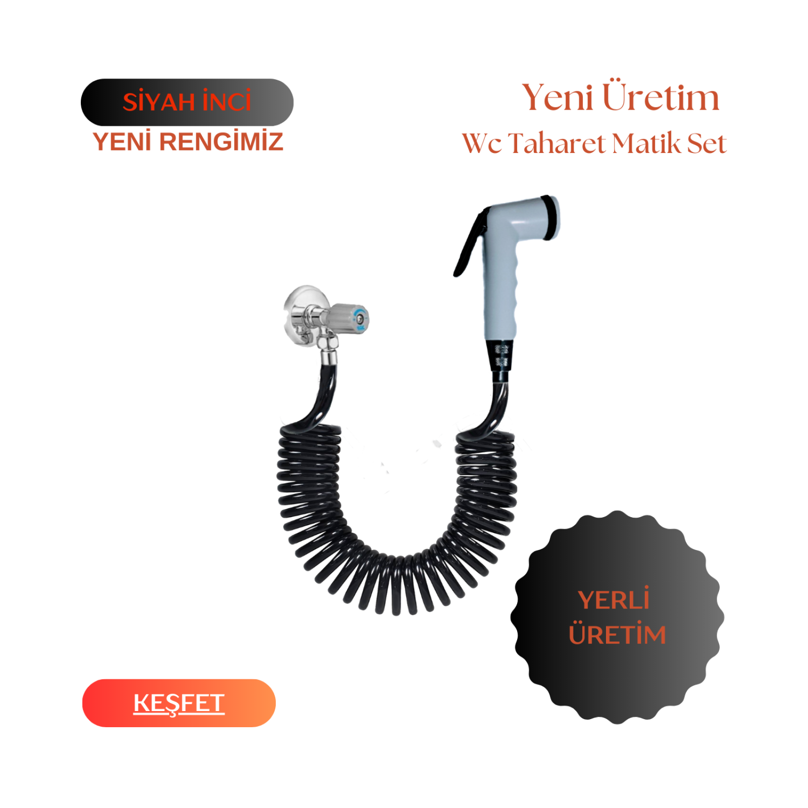 Plasyay Spiral Taharet Matik Hortum ve Şattaf (Bide) Başlıklı 3/8 Rekor Bağlantılı 3.5 Metre Setler