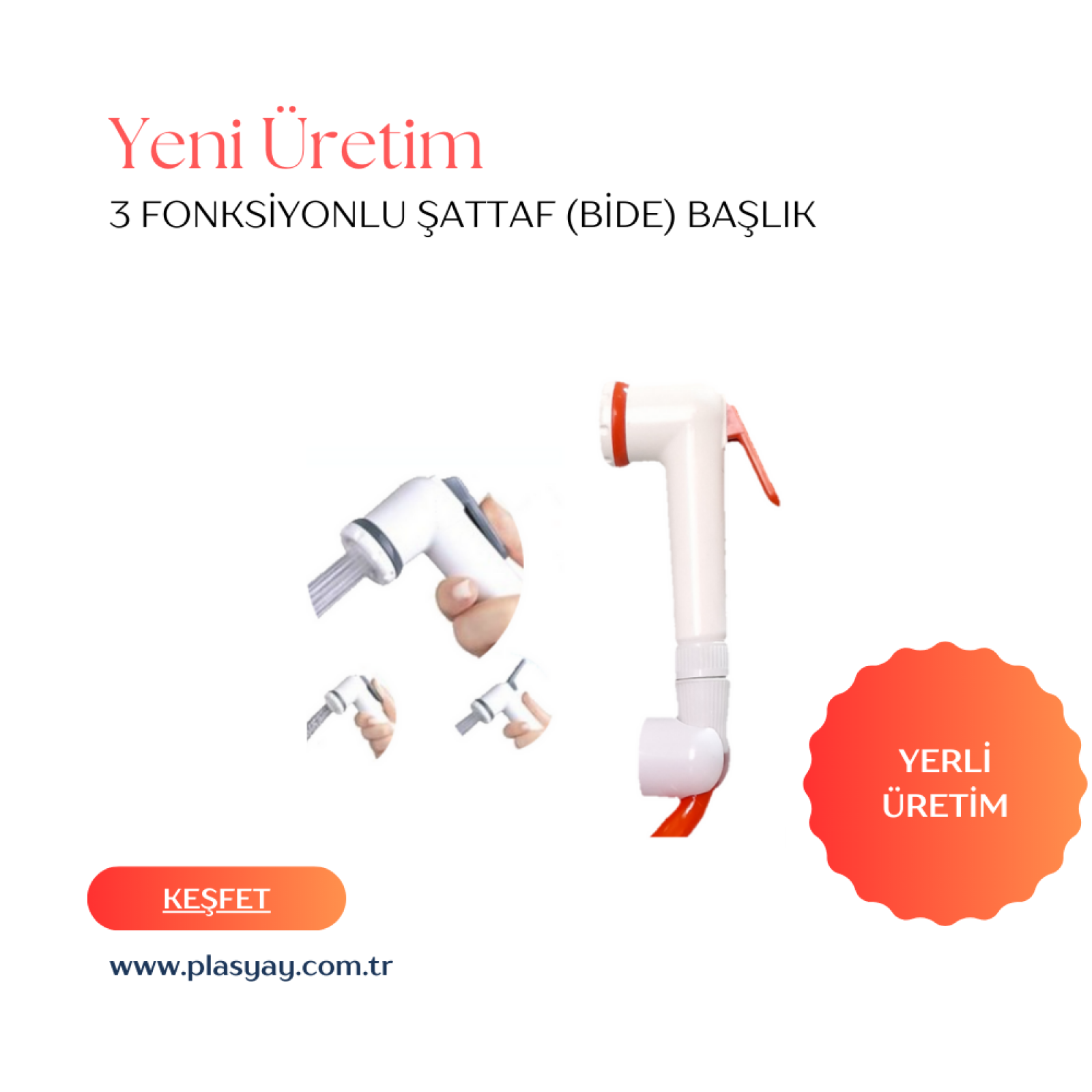 Plasyay Mandallı Şattaf (Bide) Başlık Tekne Yat Karavan Duş Ve Taharet Matik Başlığı Beyaz-Turuncu