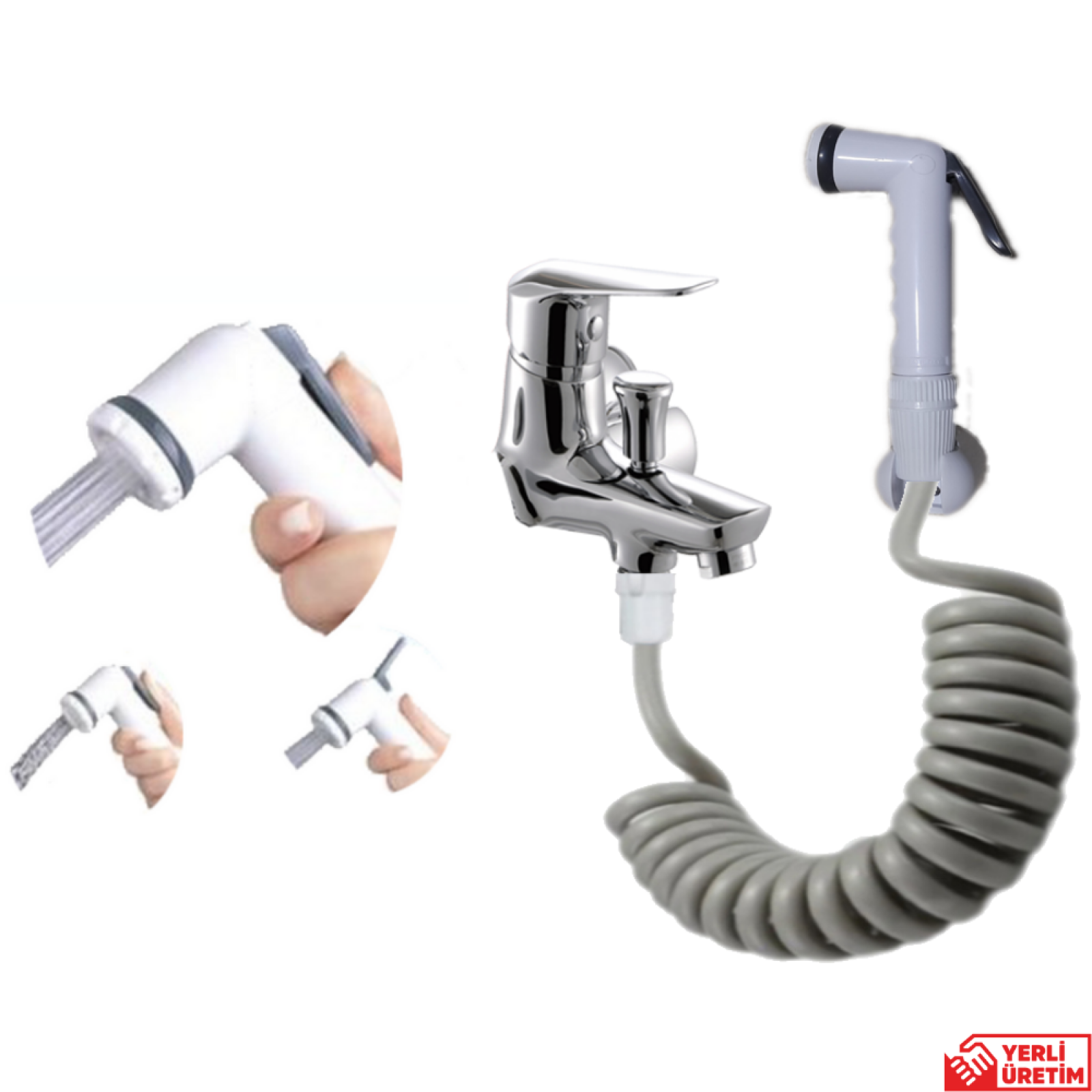 Plasyay Spiral Mandallı Şattaf (Bide) Başlıklı Duş Hortum Seti Gri 2 Metre